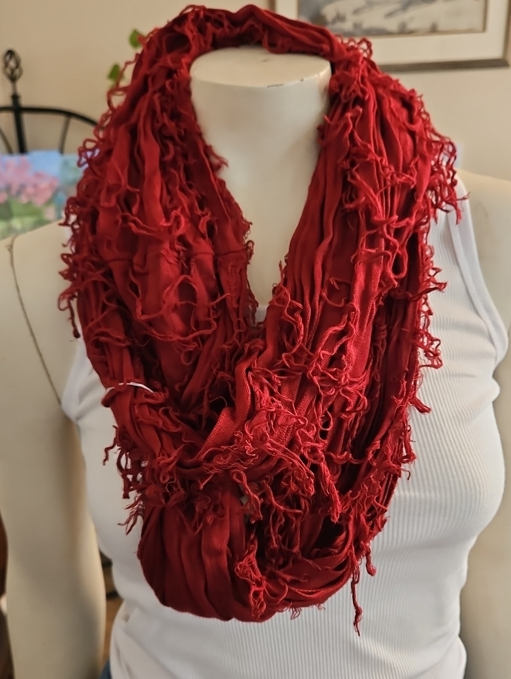 Maroon Frayed Loop Infinity Scarf - Women Accessories